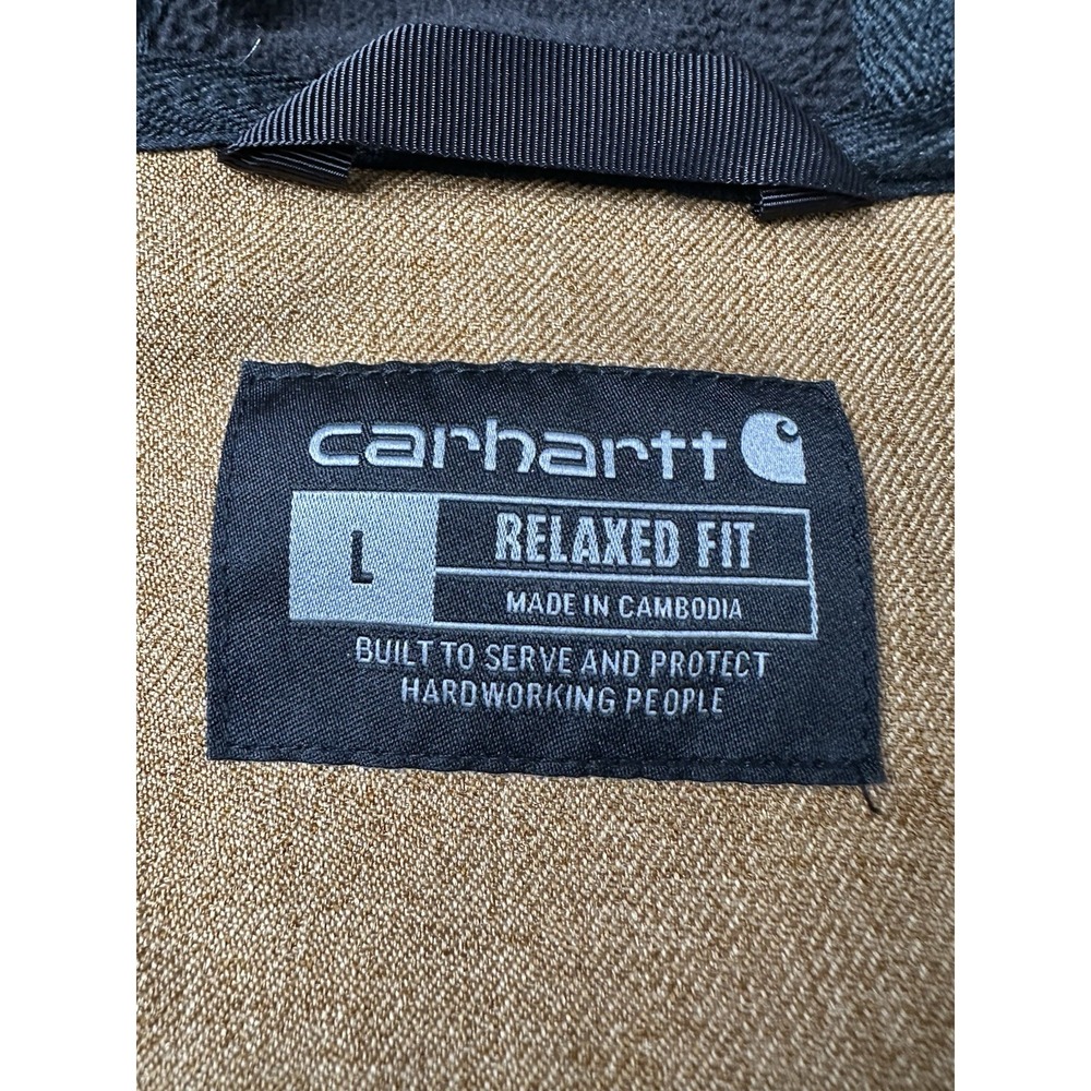 Mens Jacket Carhartt Brown Hooded Button Front Relaxed Fit, Size L - Picture 4 of 7